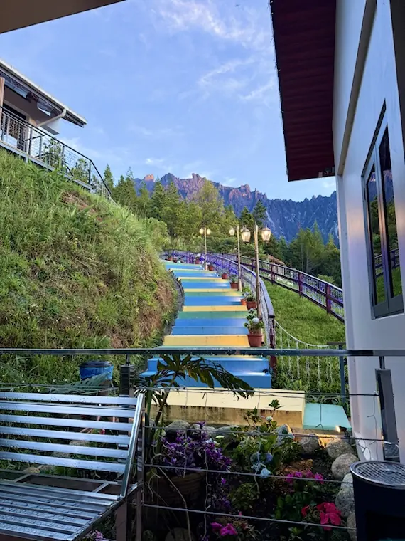Jupiter's balcony overlooking the rainbow stairway and the peaks