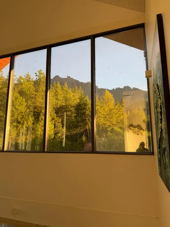 Golden hour on the pines through Saturn's tall windows
